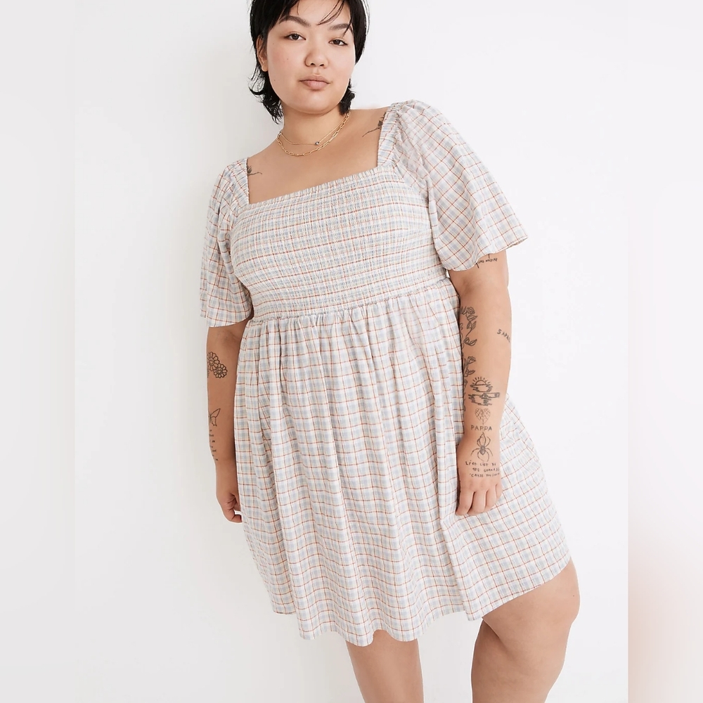 SALE Madewell Plus (Size 2X) Seersucker Lucie Tie-Back Mini Dress in Plaid